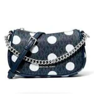 🆕 MICHAEL KORS Carmela Small Convertible Polka Dot Crossbody NAVY